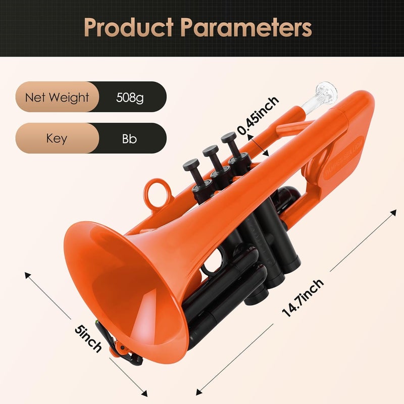 PAMPET SEA LION Professional Plastic Bb Trumpet Set for Student Beginner (Orange) - Image 2